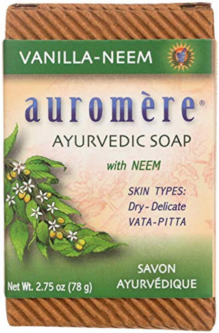 Auromere Ayurvedic Bar Soap  Vanilla Neem - Eco Friendly  Handmade  Vegan  Cruelty Free  Natural  Non GMO 2-75 oz  1 pack