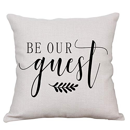 YeeJu Farmhouse Decorative Throw Pillow Covers with Be Our Guest Quote Square Cotton Linen Cushion Covers Outdoor Couch Sofa Home Pillow Cases 16x16 Inch