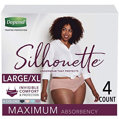 Depend Silhouette Incontinence Underwear for Women  Maximum Absorbency  Disposable  Large-Extra-Large  Pink-Black-Teal-Berry  4 Count