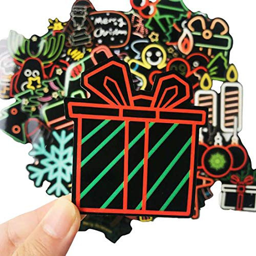 ROSTIVO 50 Pcs Christmas Stickers Neon Stickers Vinyl Waterproof Stickers for Water Bottles Hydro flasks Laptops Phones Stickers for Kids Adults and Teens
