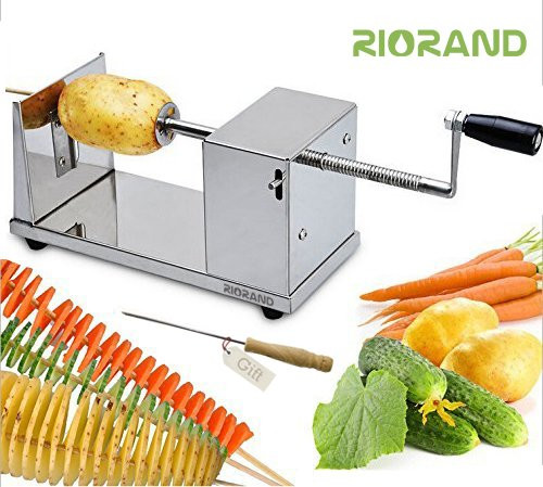 RioRand Manual Stainless Steel Twisted Potato Slicer Spiral Vegetable Cutter French Fry