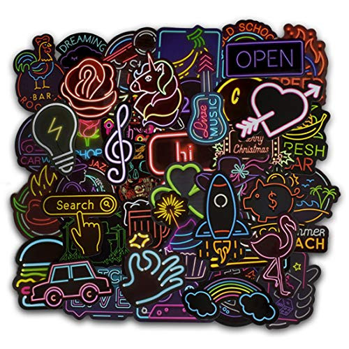 ROSTIVO Neon Style 50 Pcs VSCO Vinyl Waterproof Stickers for Water Bottles Hydro flasks Laptop Phones Adults and Teens