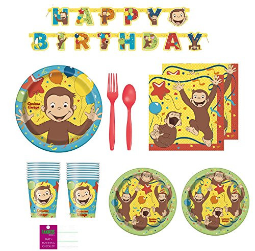 Curious George Birthday Party Supplies for 16 Guests