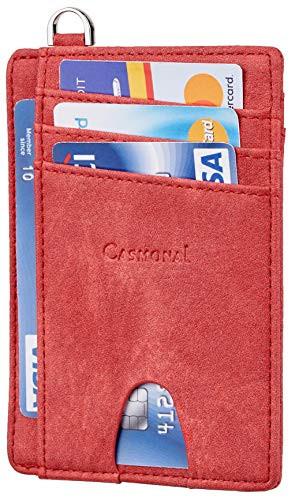Casmonal Slim Minimalist Front Pocket Wallets RFID Blocking Credit Card Holder for Men   WomenCastle Red
