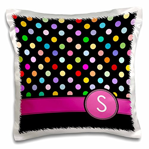 3dRose pc1543161 Letter S Monogrammed on Rainbow Polka Dots Pattern with Hot Pink Personal Initial Colorful Girly Pillow Case  16  x 16