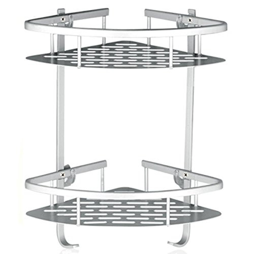 Lancher Bathroom Shelf (No Drilling) Durable Aluminum 2 tiers shower shelf Kitchen storage basket Adhesive Suction Corner Shelves Shower Caddy