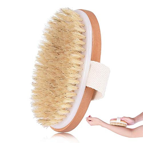 Wet and Dry Body Brush Natural Bristle Dry Skin Exfoliating Brush Bath Body Scrubber Brush Exfoliator Help Exfoliation Improve Skin  Blood Circulation
