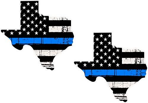 Thin Blue Line Texas-Pair - 5  Reflective Tattered American Flag Police Support Graphic Decal Stickers