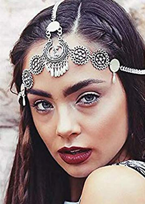 Anglacesmade Bohemian Head Chain Bridal Disc Tassel Forehead Chain Prom Festival Headpiece Boho Belly Dancer Jewelry for Women and Girls Silver Anglacesmade Bohemian Head Chain Bridal Disc Tassel Forehead Chain Prom Festival Headpiece Boho Belly Dancer Jewelry for Women and Girls Silver