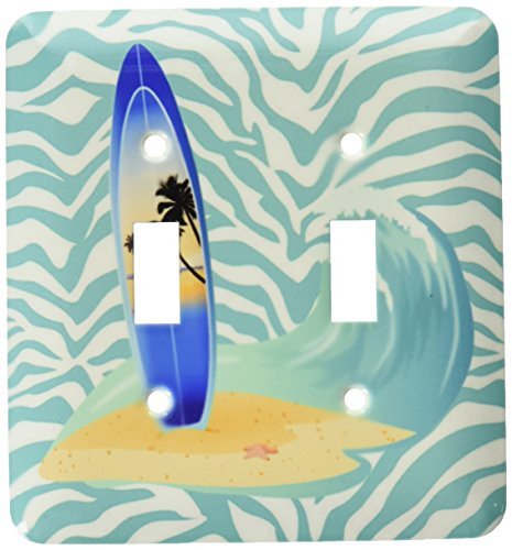 3dRose LLC lsp1098942 Surfboard with Wave N Palms On Turquoise Zebra Double Toggle Switch