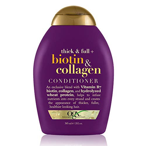OGX Thick   Full  Biotin   Collagen Volumizing Conditioner for Thin Hair  with Vitamin B7   Hydrolyzed Wheat Protein  Paraben-Free  Sulfate-Free Surfactants  13 fl oz