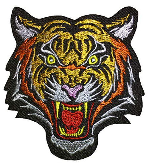 Papapatch Roaring Striped Tiger Head Face Animal Wild DIY Sewing on Iron on Embroidered Applique Patch - Yellow Iron-Tiger-Head-YL