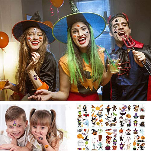 Halloween Temporary Tattoos for Kids  100 Assorted Halloween Tattoos Waterproof Stick on Children Tattoos Cute Pumpkin Tattoos Stickers for Kids adults Party Favors Halloween