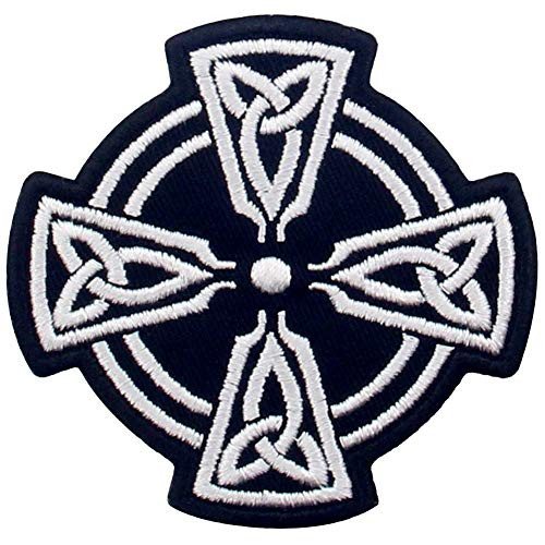 Celtic Cross Circle Patch Embroidered Applique Iron On Sew On Emblem  White   Black