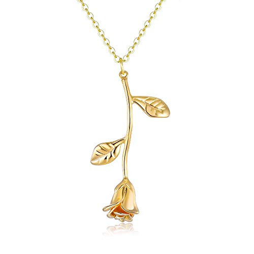 Rose Flower Necklace for Women Gold Plated Pendant Necklace Valentine s Day Gifts for Her Daity Necklace with Message Card Rose Flower Necklace for Women Gold Plated Pendant Necklace Valentine s Day Gifts for Her Daity Necklace with Message Card