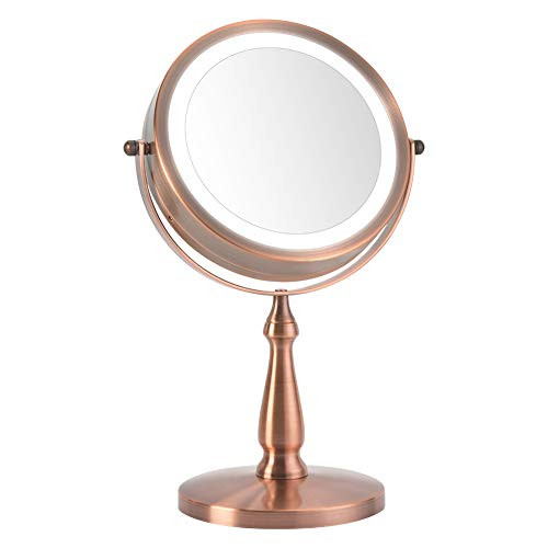 Vanity mirrors,Lighted Makeup Mirrors with 1x/5x,360° Swivel Magnifying Mirror,Red Copper