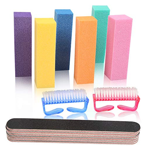VTECHOLOGY Nail Files and Buffer Professional Manicure Tools Kit Rectangular Art Care Buffer Block Tools 100-180 Grit Board Nail Scrubbing Brush 16pcs