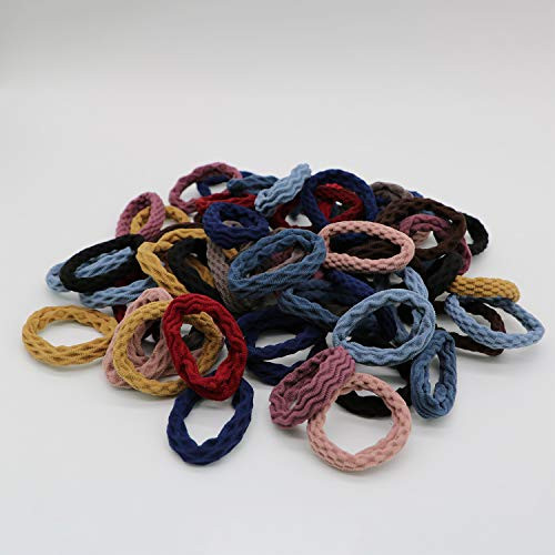 Elastic Hair Ties Ponytail Holders- No Tangle Hair Bands-Stretch Cotton Hair Ties Bands for Women 60pcs