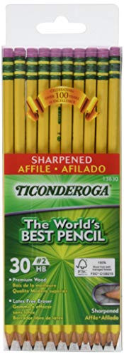 Ticonderoga Pencils  Wood-Cased Graphite no- 2 HB Soft  Pre-Sharpened  Yellow  30-Pack 13830