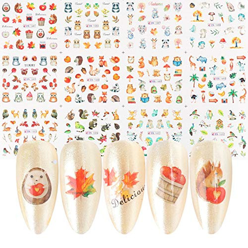 24 Sheets 3D Fall Nail Art Stickers Thanksgiving Autumn Nail Decals Pumpkin Squirrel Turkey Maple Leaves Nail Art Design Sticker Nail Arts DIY Nail Decorations Halloween Partytype3