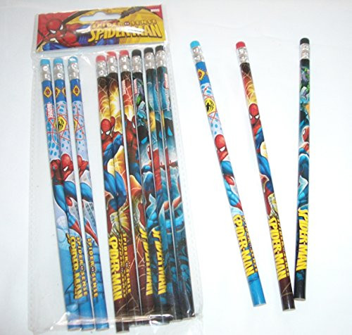 Disney 12 pcs Wooden Pencil Pixar Cartoon Character Authentic Licensed School Party Bag Fillers Spiderman