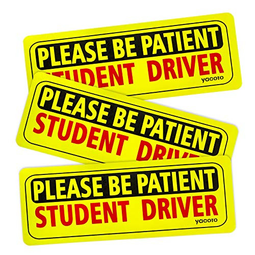 Yacoto Student Driver Magnet for Car  3 Pcs of Reflective Safety Sign New Driver Magnet for Car Please Be Patient Student Driver  Yellow Sign Vehicle Magnet
