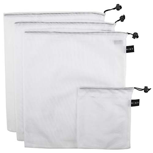 BINO Mesh Reusable Produce Bags - Set of 4 - Mesh Bags Reusable Mesh Produce Bags Kitchen Reusable Grocery Bags Reusable Washable Produce Bags Grocery Reusable Mesh Bags For Vegetables Produce Bag