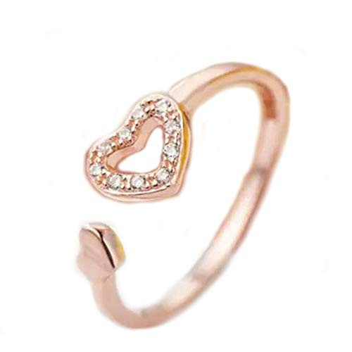 Tafeily Rose Gold Open Ring 925 Sterling Silver Jewellery Heart-Shaped Rings CZ Adjustable Rings for Women and Girls Rose Gold