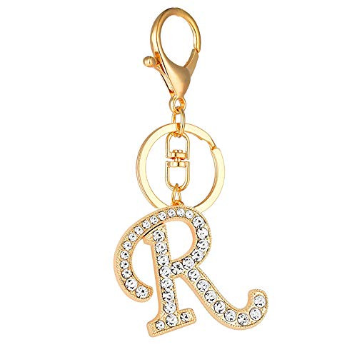 Cute Alphabet Initial Letter Keychain for Women Purse Charms Handbags Crystal Letter Pendant with Keyring R?Gold Letter