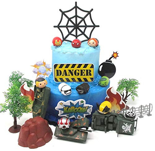 Marvel Comic Super Hero TSUM TSUM 22 Piece Birthday Cake Topper Set Featuring Super Hero Characters and Decorative Themed Accessories