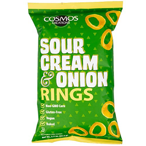 Cosmos Creations Premium Puffed Corn - Sour Cream and Onion Rings - Gluten Free Non-GMO 3-5 oz 