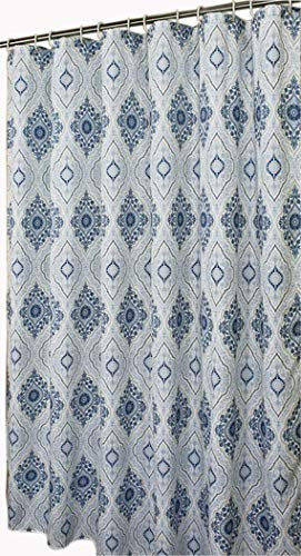 Welwo Shower Curtain for Bathroom Water Repellent Fabric Mildew Resistant Washable Cloth (Hotel Quality, Eco Friendly, Heavy Weight Hem) with White Plastic Hooks (72" x 72", Standard, Blue White)