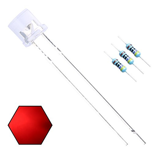 EDGELEC 100pcs 5mm Red Lights LED Diodes Flat Lens 29mm Long Lead DC 2V 100pcs Resistors for DC 6-12V Included  Bright Bulb Lamps Light Emitting Diode