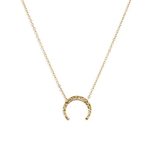 Fettero Women Crescent Moon Necklace Gold Double Horn Upside Down Moon Half Hammered Pendant 14K Gold Plated Dainty Chain Minimalist Simple Jewelry Gift Fettero Women Crescent Moon Necklace Gold Double Horn Upside Down Moon Half Hammered Pendant 14K Gold Plated Dainty Chain Minimalist Simple Jewelry Gift