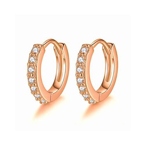 925 Sterling Silver Small Hoop Earrings  Cubic Zirconia Cuff Huggie Hoop Earrings in 14K Gold  Rose Gold  Silver for Women Girls Rose Gold- 8-8mm-0-34