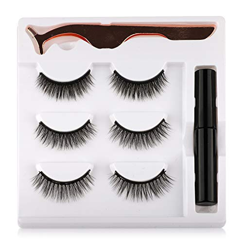 Ruairie Magnetic Eyelashes with Eyeliner Kit  Magnetic Eyeliner and Lashes 3 Pairs Fluffy Reusable False Eyelashes No Glue Needed