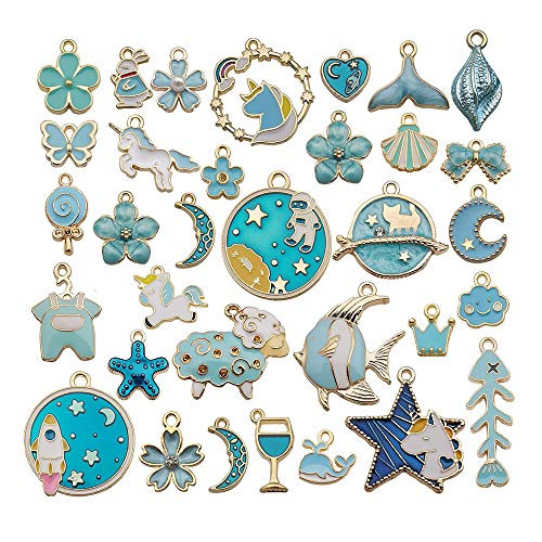 30pcs Mixed Enamel Blue Theme Charms Pendants for Jewelry Making Bulk lot Necklace Earrings Bracelet Craft Findings M479