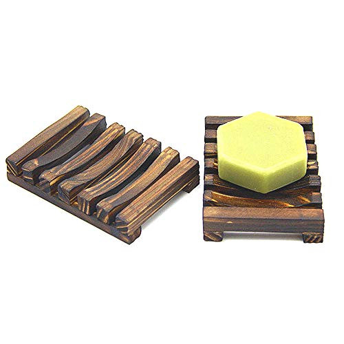 2 Piece Home Bathroom Wooden Soap Case Holder  Sink Deck Bathtub Shower Dish  Rectangular  Hand Craft  Natural Wooden Holder for Sponges  Scrubber