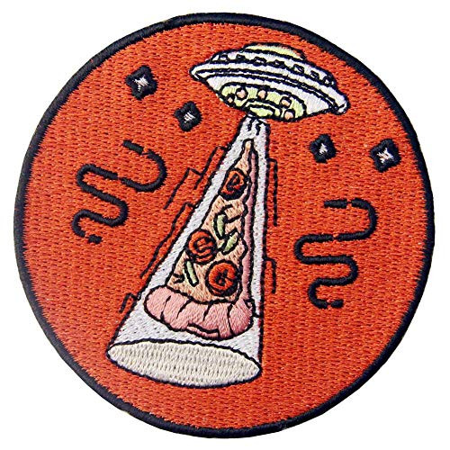X Files UFO Pizza Patch Embroidered Badge Iron On Sew On Emblem
