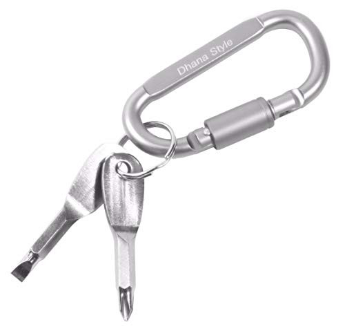 Dhana Style Portable Screwdriver Keychain Screwdrivers  Mini Portable Keychain Tool Screwdriver  Flathead and Phillips Key Screwdriver Kit with D Shaped Buckle Type  SD-Set Silver