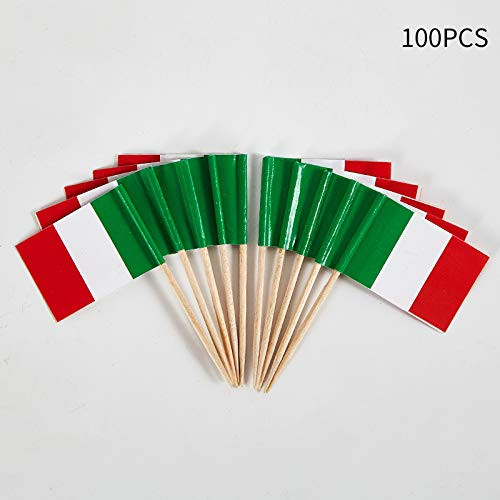 JAVD CYPS 100 Pcs Italy Flag Italian Toothpick Flags  Small Mini Stick Cupcake Toppers Italian Flags Country Picks Party Decoration Celebration Cocktail Food Bar Cake Flags