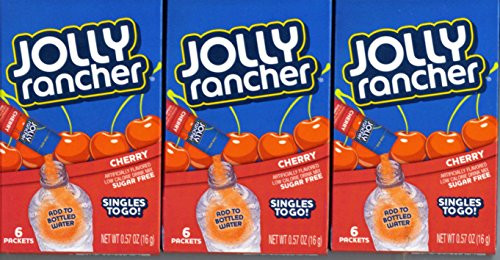 Jolly Rancher CHERRY Singles to Go 3 Boxes of 6 Packets Each