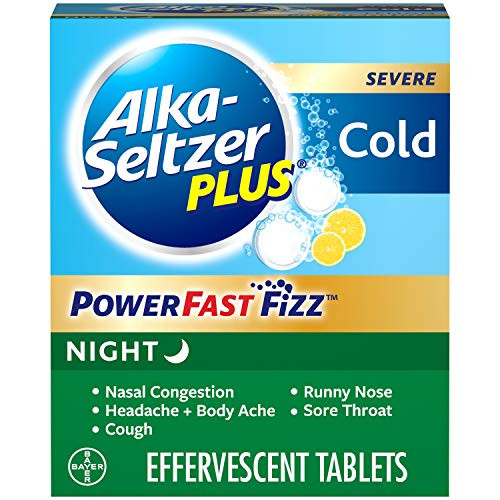 ALKA-SELTZER PLUS Severe Night Cold Powerfast Fizz Lemon Effervescent Tablets  20 Count Pack of 1