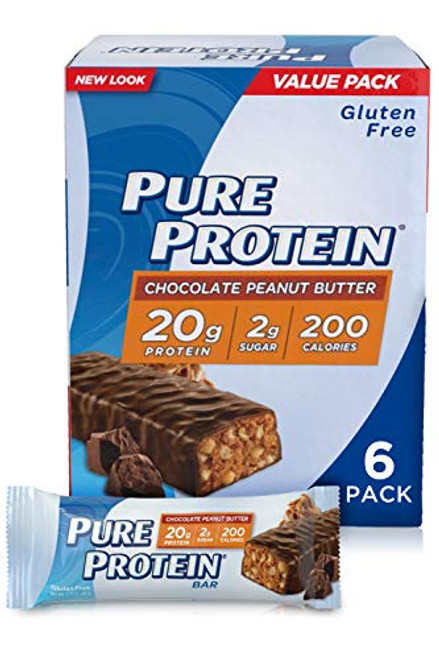 Pure Protein Bars  High Protein  Nutritious Snacks to Support Energy  Low Sugar  Gluten Free  Chocolate Peanut Butter  1-76oz  6 Pack