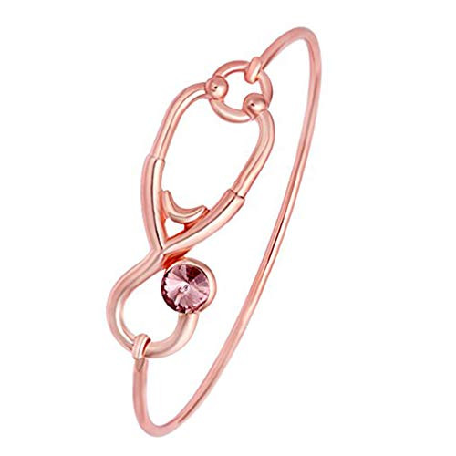 MANZHEN Stethoscope Caduceus Doctor Nurse Charm Bangle Bracelets for RN Graduation Gift rose gold MANZHEN Stethoscope Caduceus Doctor Nurse Charm Bangle Bracelets for RN Graduation Gift rose gold