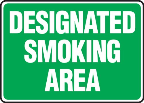 Accuform MSMK493VS Adhesive Vinyl Safety Sign  Legend Designated Smoking Area   7  Length x 10  Width x 0-004  Thickness  White on Green