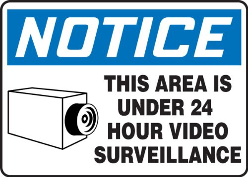 Accuform MASE807VP Plastic Safety Sign  Legend Notice This Area is Under 24 Hour Video Surveillance  with Graphic  10  Length x 14  Width x 0-055  Thickness  Blue-Black on White