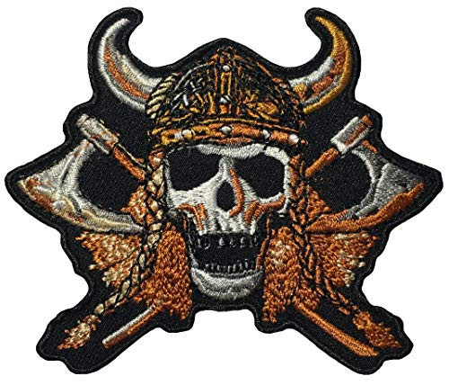 Papapatch Viking Skull Cross Battle Axes Helmet Skeleton Biker Rider Motorcycle Jacket Vest Costume Embroidered Sewing Iron on Patch Iron-Viking-Skull