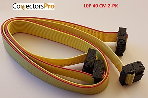 Pc Accessories - Connectors Pro Length 40cm 2-Pack 10 Pins 1-27mm 0-5 Pitch Yellow Flat Ribbon Cable F-F IDC 2x5 10P with 2-54mm FC 10 Pins Female 10P-40cm-2PK