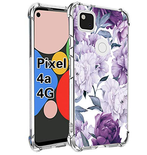 Starhemei for Pixel 4a Case  Google Pixel 4A Case  Shock-Resistant Flexible TPU Gasbag Protection Rubber Soft Silicone Anti Dropping Phone Case Cover for Google Pixel 4A Purpleflower